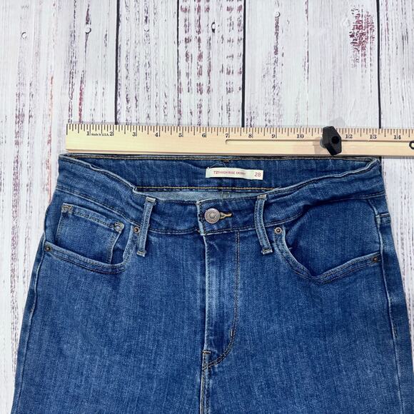 Levi’s 721 High Rise Skinny Jeans Women’s 28 Raw Hem Stretch Medium Wash - Picture 3 of 9